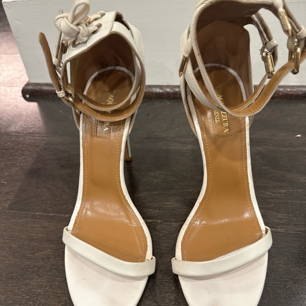 Aquazurra White Ankle Strap Heels